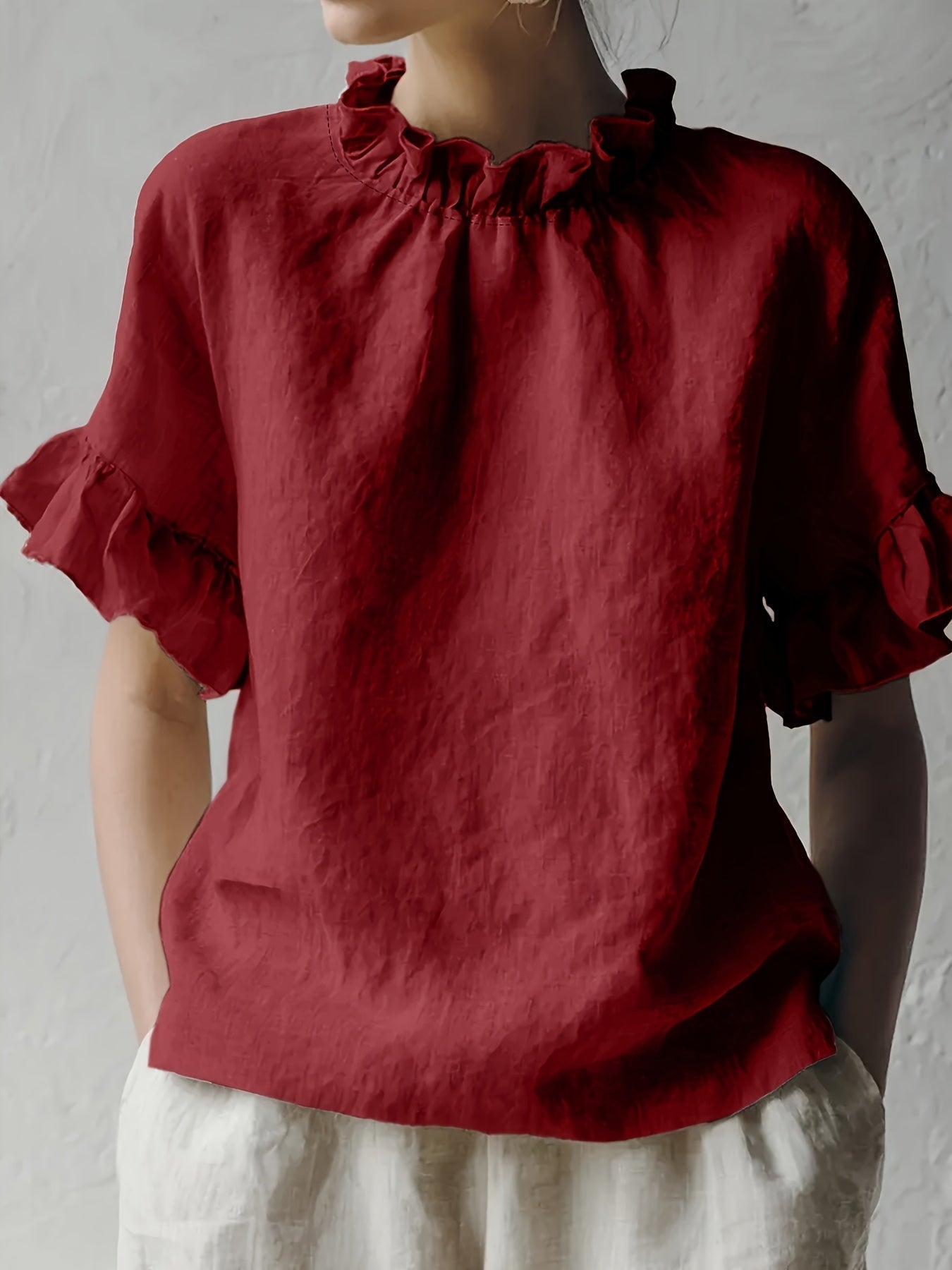 Yuna™ | Blusa Casual de Color Sólido con Cuello Elegante