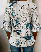 Rosélisse™ | Floral Ruffle V-Neck Blouse