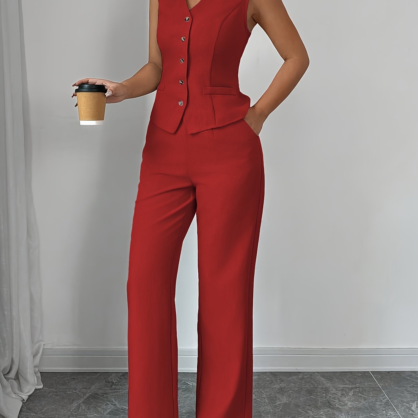Malia™ | Conjunto Elegante de Chaleco con Escote en V y Pantalón Recto