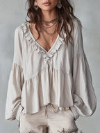 Narella | Blusa con cuello en V y volantes