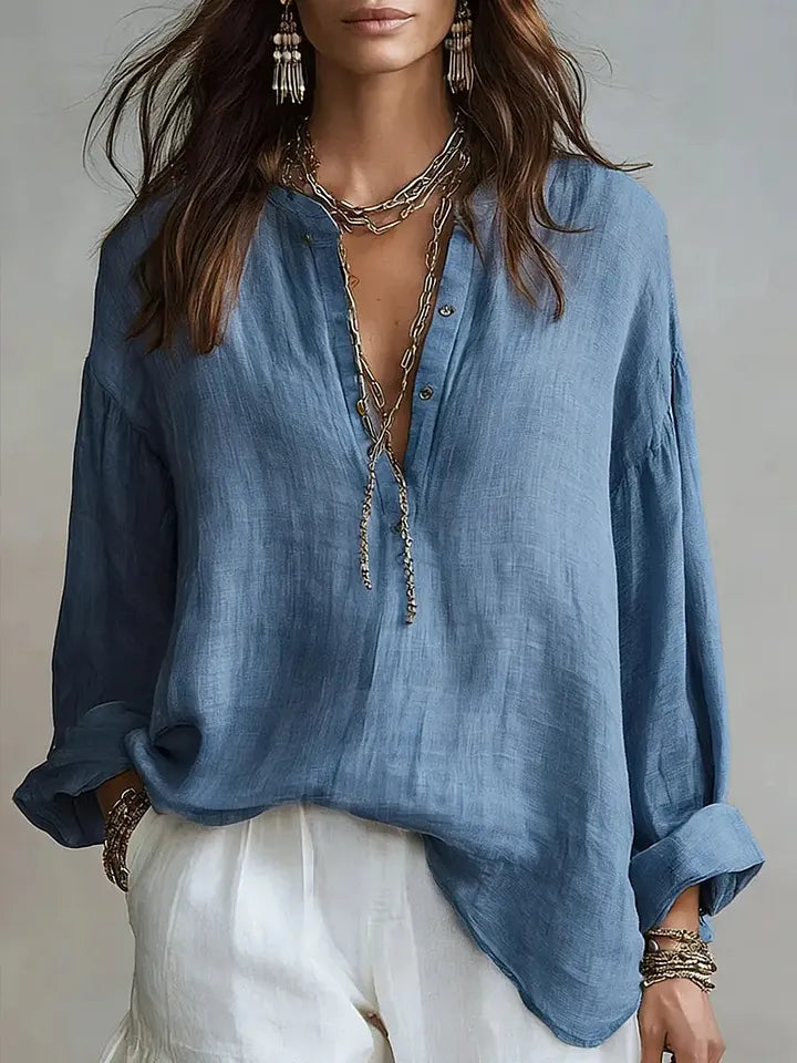 Surne™ | Camisa de mujer de estilo minimalista de algodón y lino.