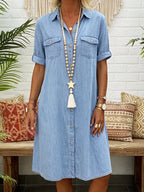 Nura™ | Vestido informal de denim con cuello polo y botones
