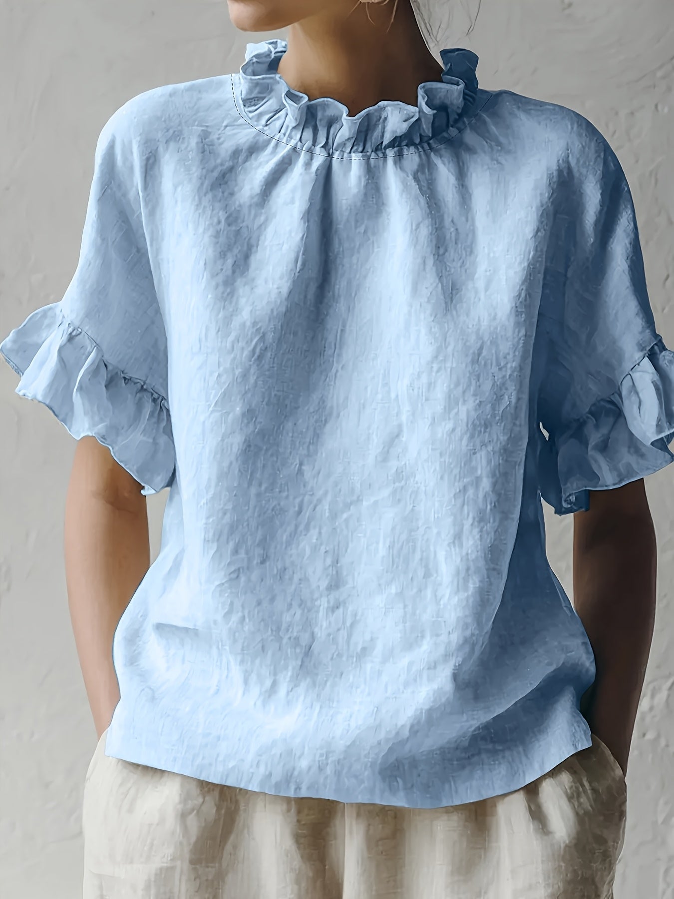 Yuna™ | Blusa Casual de Color Sólido con Cuello Elegante