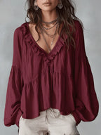 Narella | Blusa con cuello en V y volantes