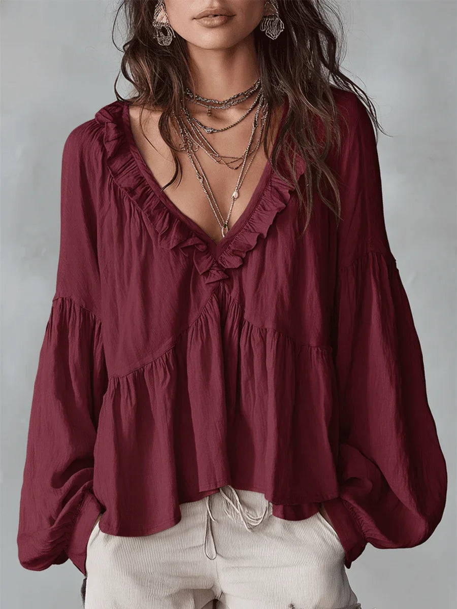 Narella | Blusa con cuello en V y volantes