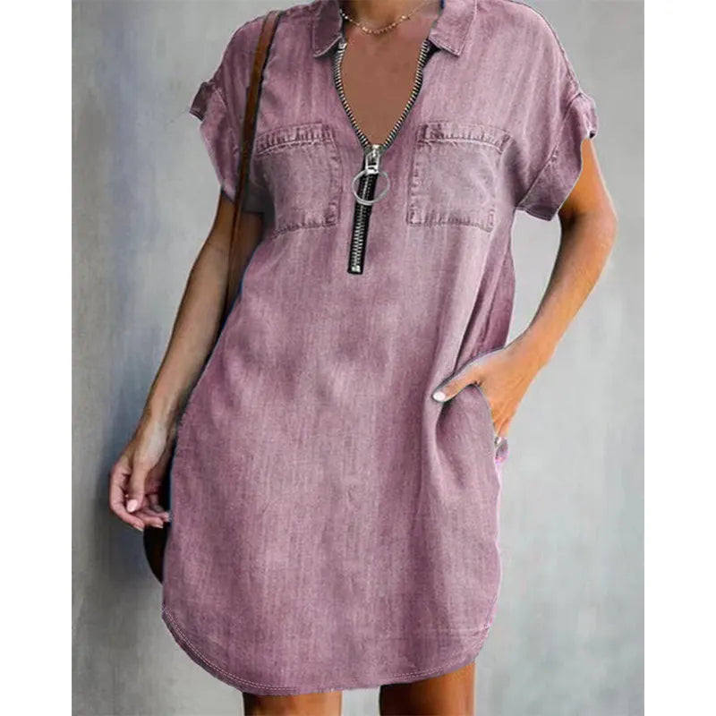 Isorn™ | Vestido camisero de vaquero holgado para mujer