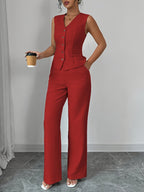 Malia™ | Conjunto Elegante de Chaleco con Escote en V y Pantalón Recto