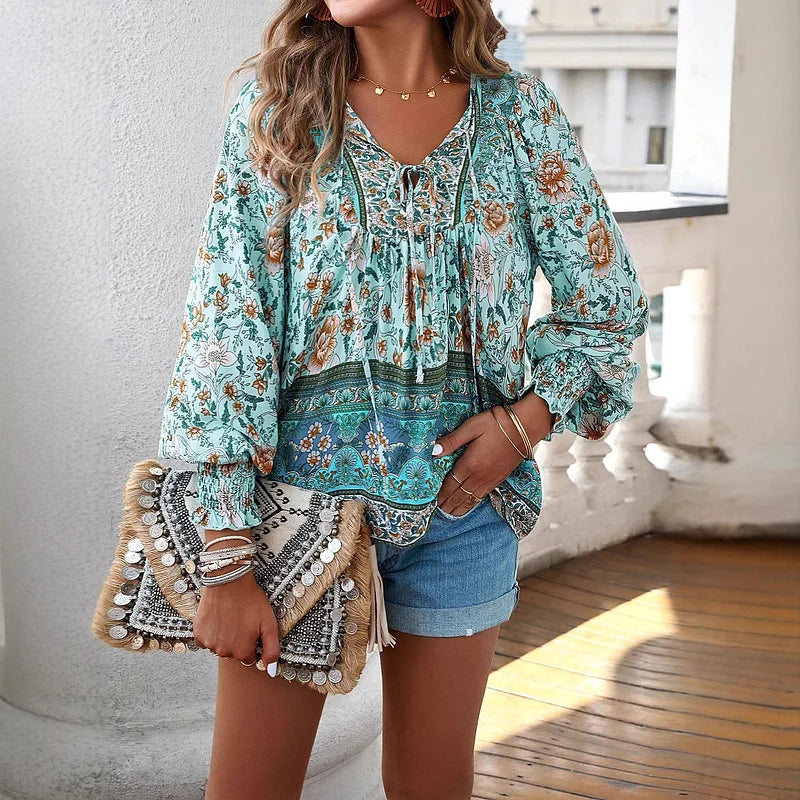 Zulene™ | Top floral bohemio fluido