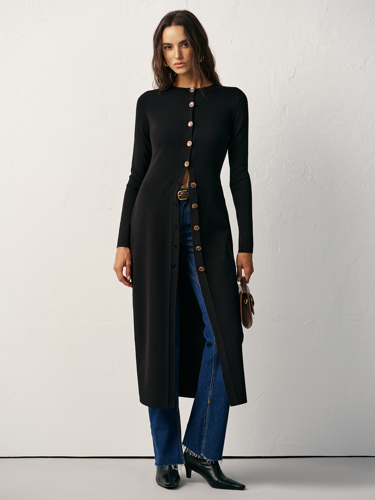 Zoreen™ | Vestido-rebeca largo de punto con botones en la parte delantera