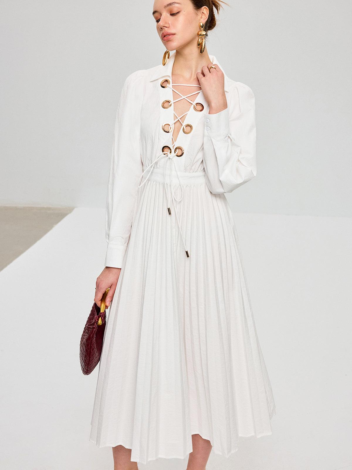 Vespera™ | Vestido midi plisado con cordones