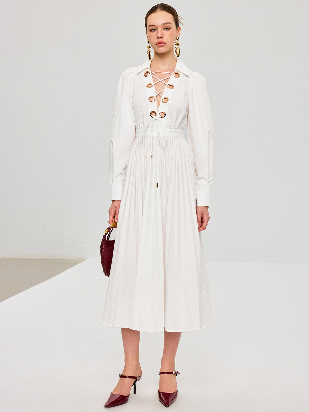 Vespera™ | Vestido midi plisado con cordones