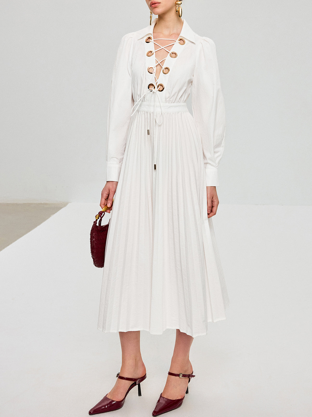 Vespera™ | Vestido midi plisado con cordones