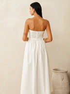 Strapless Cotton Linen Belted Maxi Dress