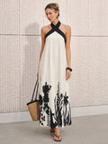 Halter Neck Floral Print Midi Dress