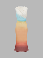 Gradient Mesh Backless Maxi Dress