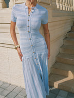 Short Sleeve Textured Knit Midi Dress
