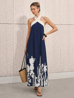 Halter Neck Floral Print Midi Dress