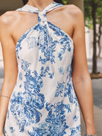 Oresta™ | Vestido midi con cuello halter y tirantes atados a la espalda, con estampado floral