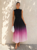 Sleeveless Pleated Gradient Midi Dress