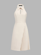 Keyhole Collared Pleated Midi Dress