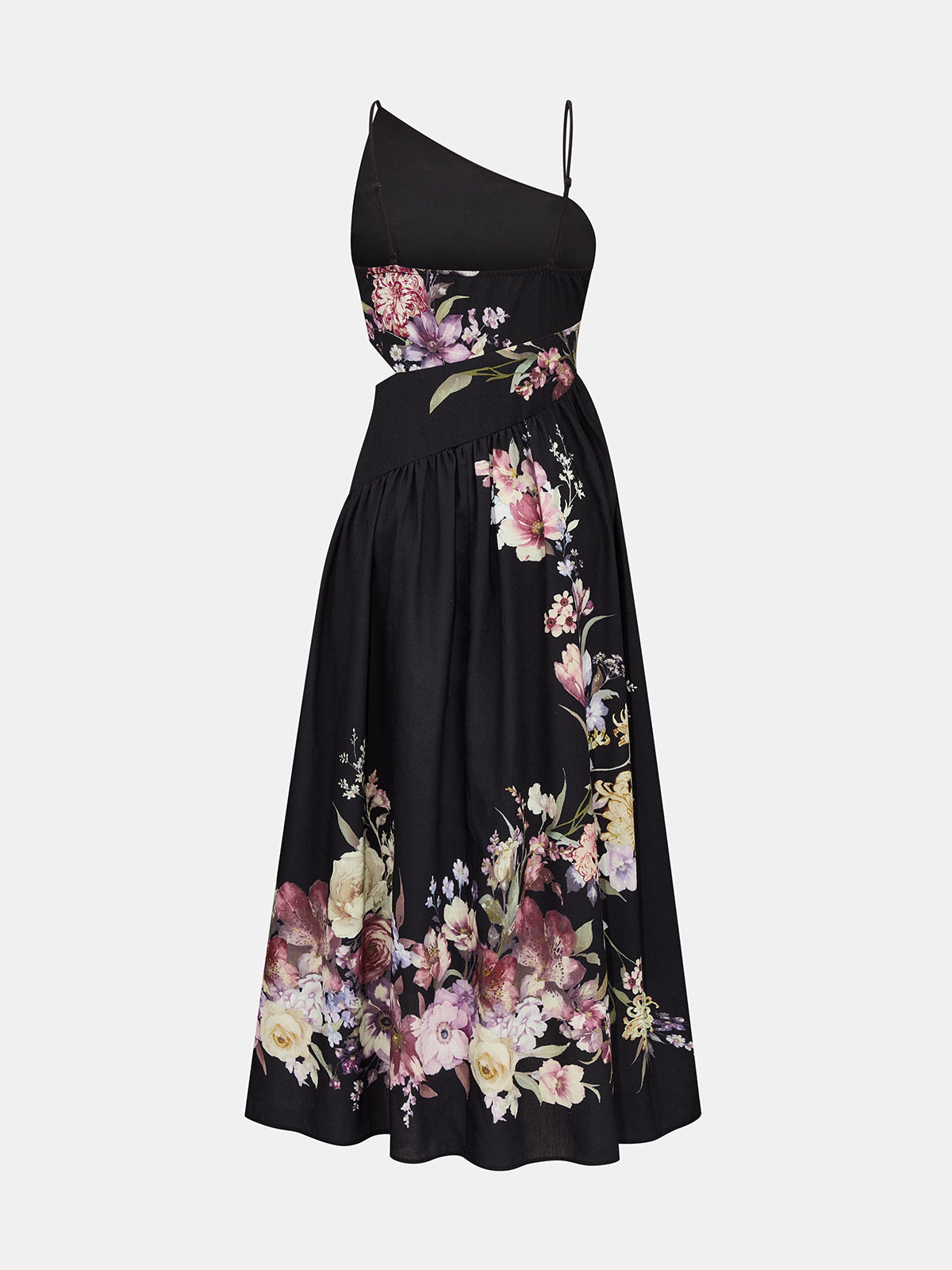 Asymmetric Cutout Floral Slip Midi Dress