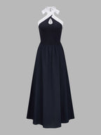 Color Block Halter Keyhole Midi Dress