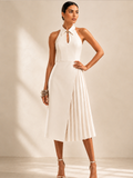 Keyhole Collared Pleated Midi Dress