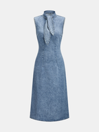 Myren™ | Vestido midi de denim con cuello anudado