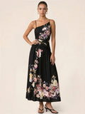 Asymmetric Cutout Floral Slip Midi Dress
