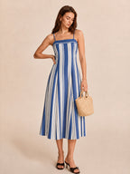 Striped Adjustable Strap Midi Sundress