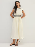 Contrast Trim Cutout Tie Back Midi Dress