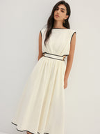 Contrast Trim Cutout Tie Back Midi Dress