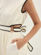 Contrast Trim Cutout Tie Back Midi Dress