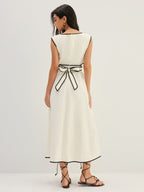Contrast Trim Cutout Tie Back Midi Dress