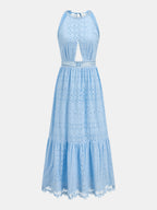 Halter Eyelet Cutout Midi Dress