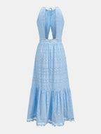 Halter Eyelet Cutout Midi Dress