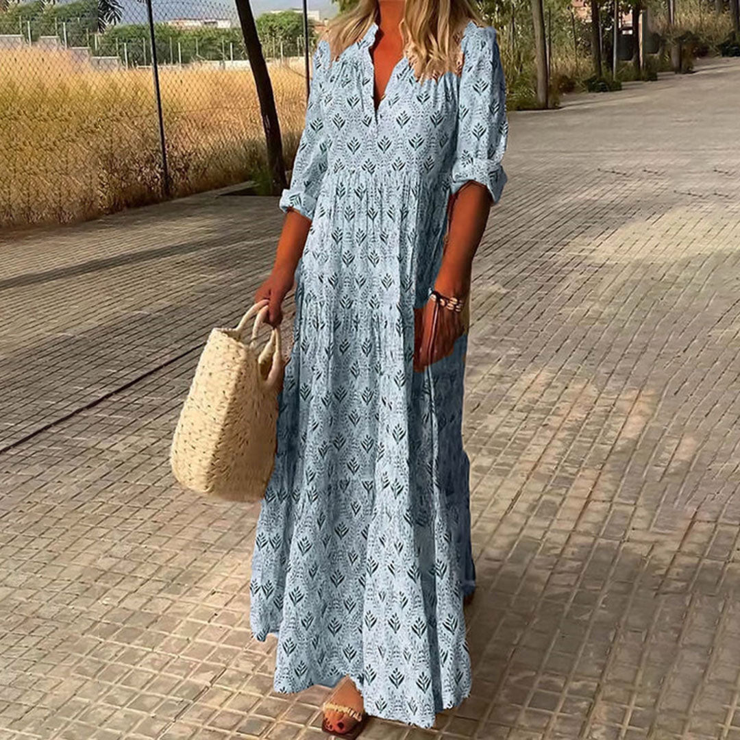 Idunn™ | Vestido de mujer con estampado y cuello en V | Estilo boho