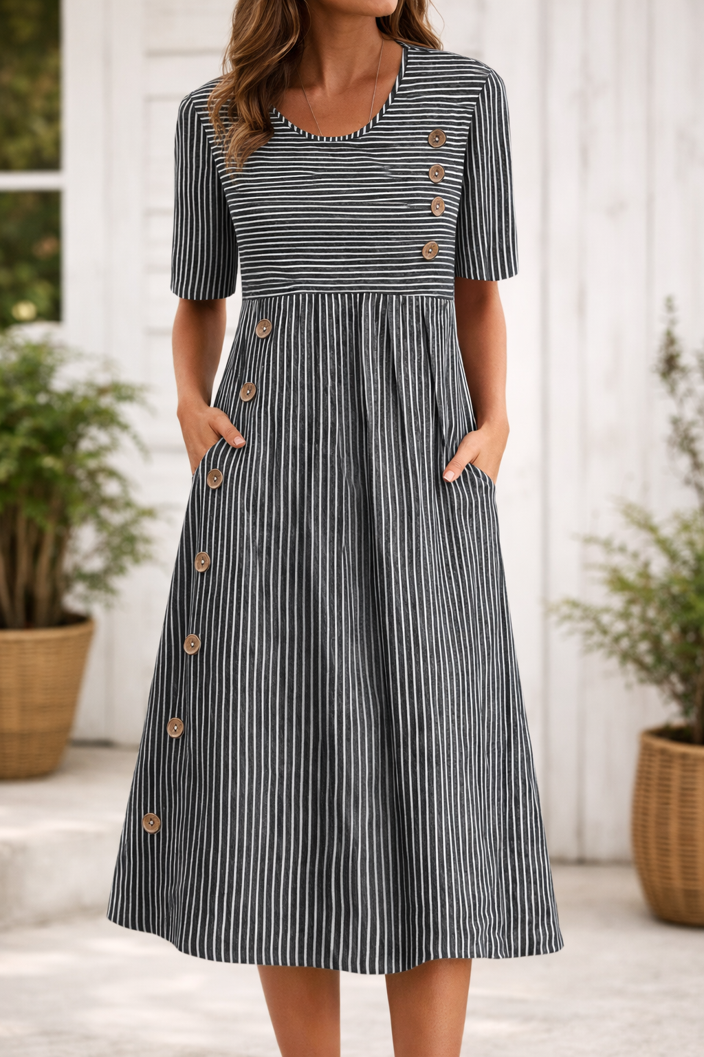 Maelissa | Vestido midi a rayas de corte elegante