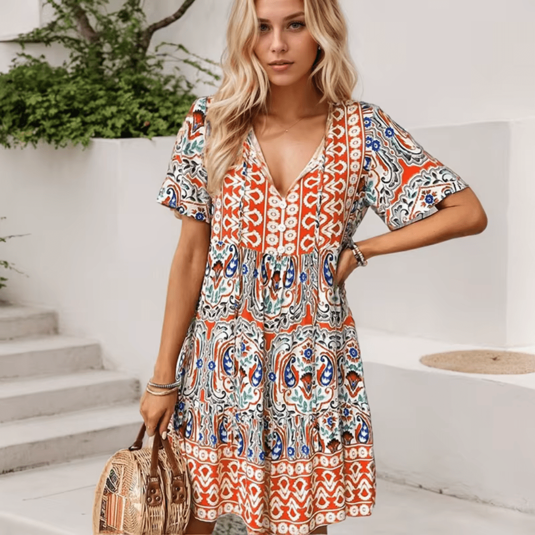 Sigrid™ | Vestido de manga corta y cuello redondo para mujer | Mini