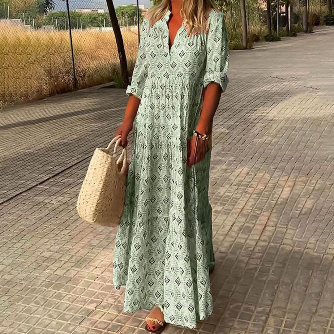 Idunn™ | Vestido de mujer con estampado y cuello en V | Estilo boho