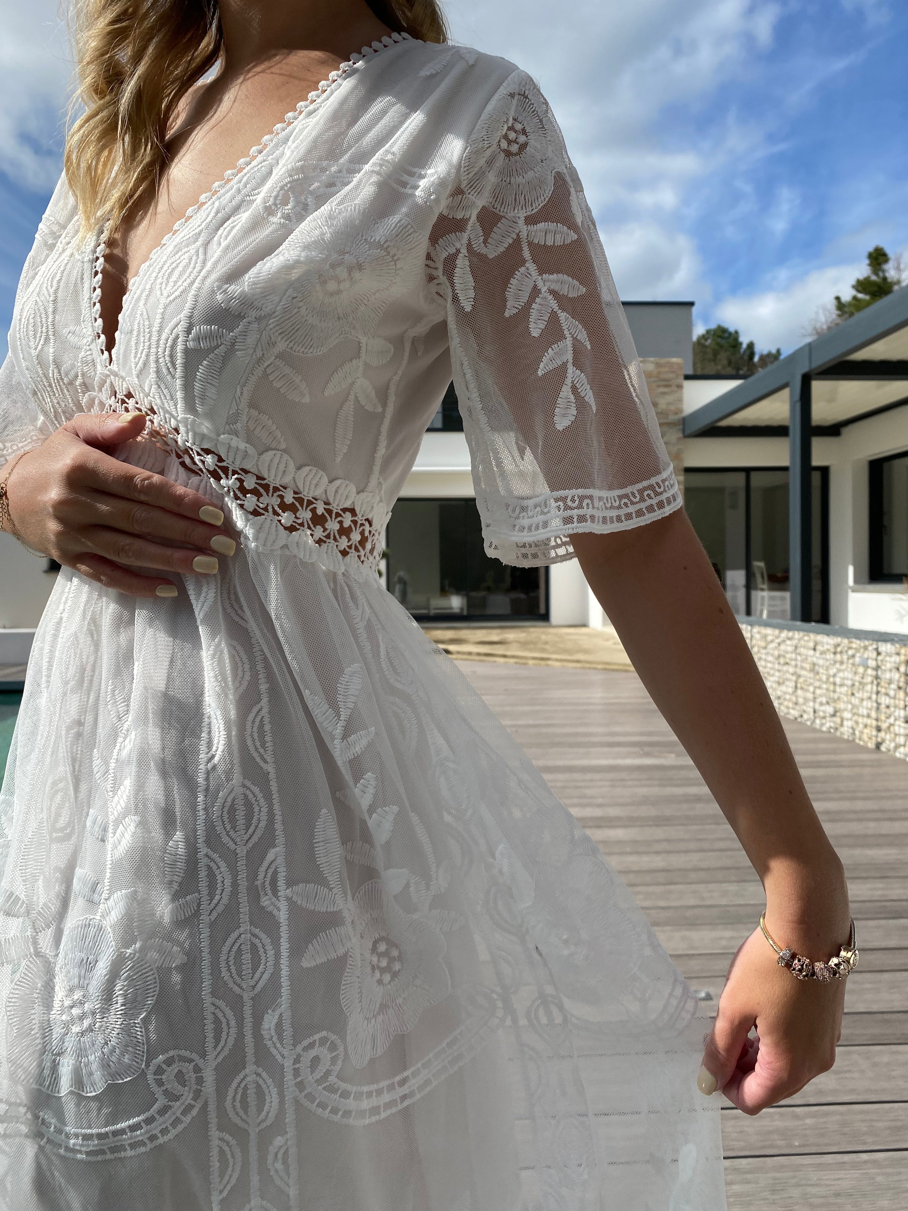 Vestido largo de encaje bohemio