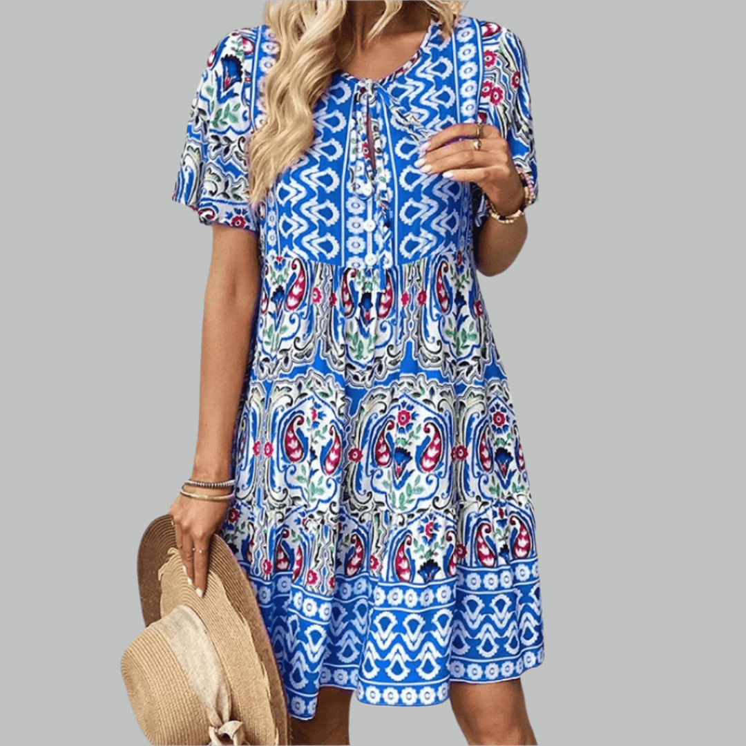 Sigrid™ | Vestido de manga corta y cuello redondo para mujer | Mini