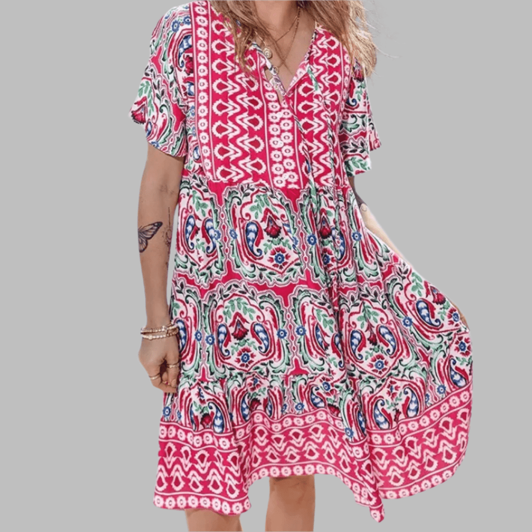 Sigrid™ | Vestido de manga corta y cuello redondo para mujer | Mini