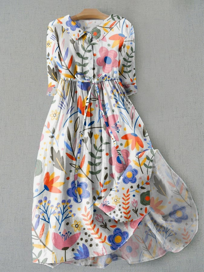 Seraphine™ | Vestido de mujer con estampado floral y lazo ajustable en la cintura | Largo midi