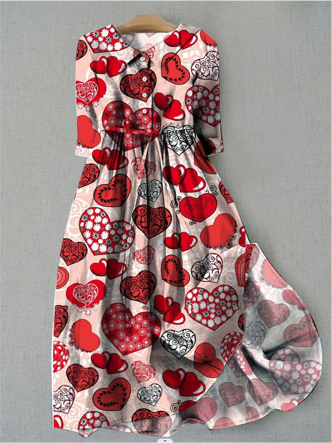- Sloane™ | Vestido informal de mujer con estampado de corazones | Largo midi