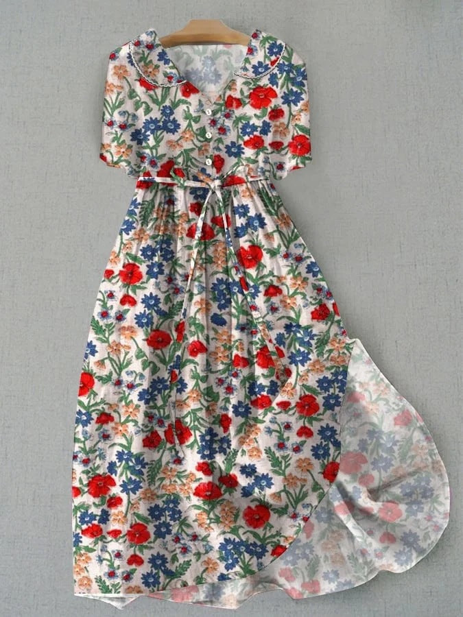 Thalassa™ | Vestido de mujer con cuello y estampado floral | Midi