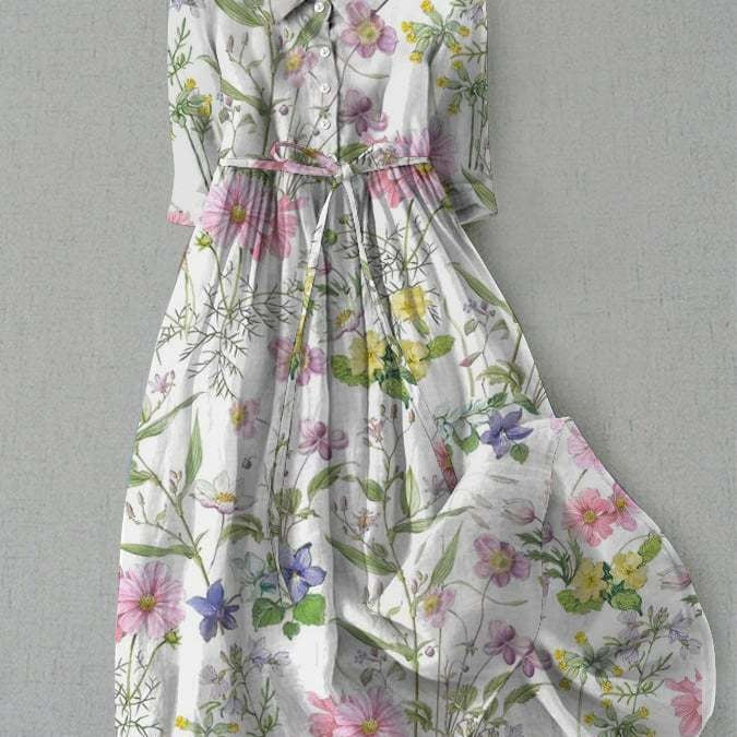 Ines™ | Vestido de mujer de manga 3/4 con cinturón | Largo midi