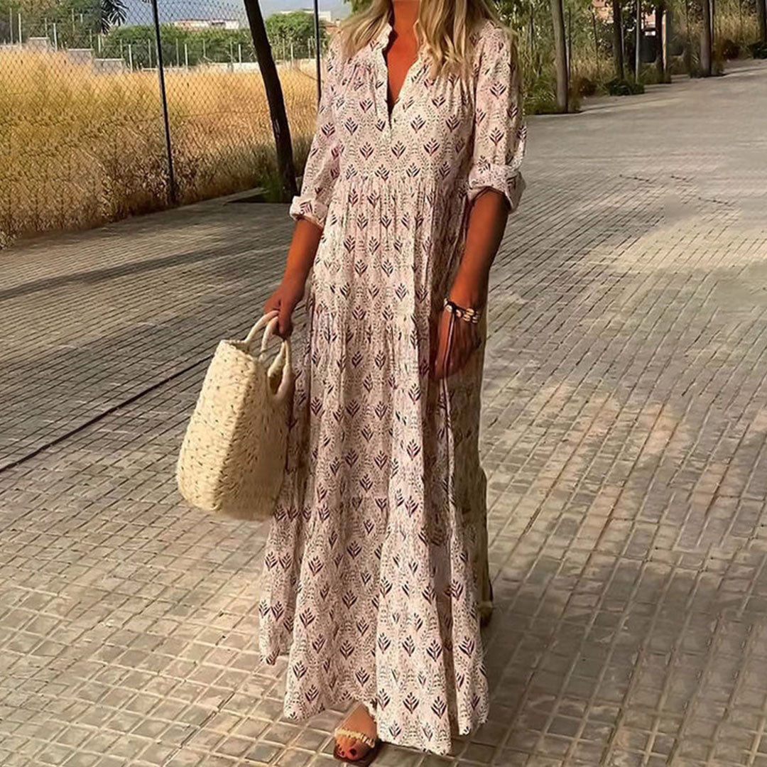 Idunn™ | Vestido de mujer con estampado y cuello en V | Estilo boho