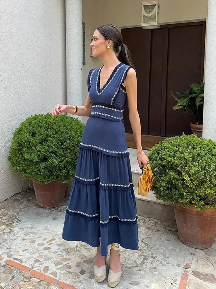 Vestido azul con volantes