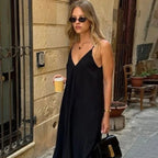 Robe verte longue à bretelles et dos nu pour femme